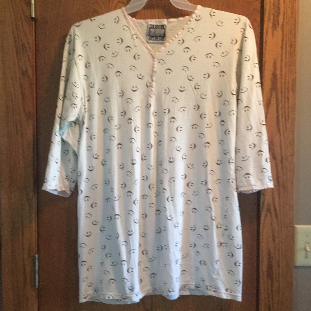 Joe Boxer White Sleep Shirt with Small Black Smile Print